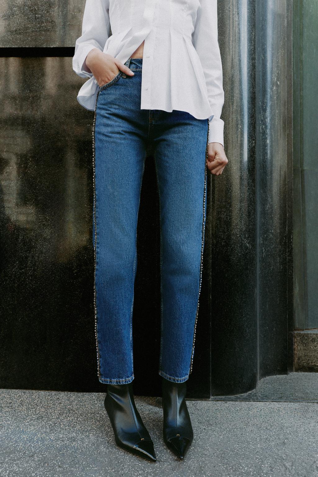 Zara Z1975 Slim Fit Straight Orta Bel Suni İncili Jean - Dizi kıyafeti